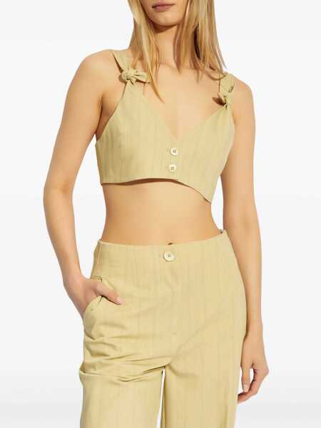 Bluze Ganni Buttoned Crop Top With Knotted Straps Yellow Femei (BM 19349486) 3