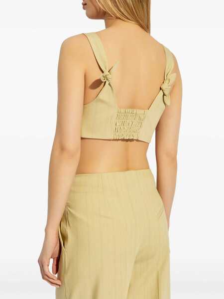 Bluze Ganni Buttoned Crop Top With Knotted Straps Yellow Femei (BM 19349486) 4