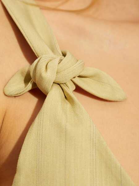 Bluze Ganni Buttoned Crop Top With Knotted Straps Yellow Femei (BM 19349486) 5