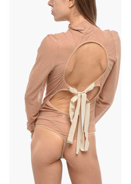 Body-uri NENSI DOJAKA Turtleneck Mesh Bodysuit With Cut-Outs Pink Femei (BM 19349495) 3