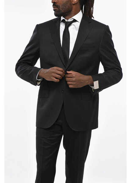 Costume CORNELIANI Virgin Wool Side Vents Notch Lapel 2-Button Suit Black Barbati (BM 19349642) 2