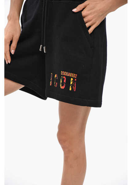 Pantaloni scurti DSQUARED2 Icon Fleeced Cotton Over Fit Sunset Shorts Black Femei (BM 19349681) 2