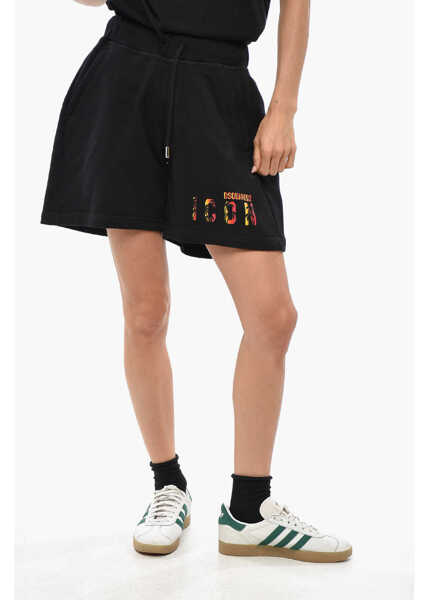 Pantaloni scurti DSQUARED2 Icon Fleeced Cotton Over Fit Sunset Shorts Black Femei (BM 19349681) 1