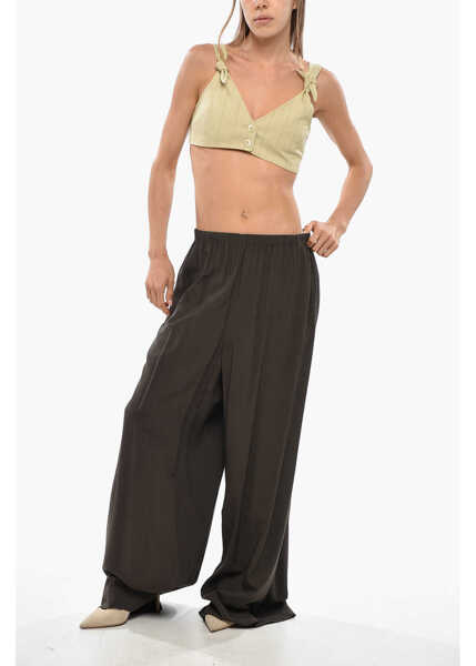 Pantaloni casual QUIRA Palazzo Pants With Elastic Waistband Brown Femei (BM 19349684) 4