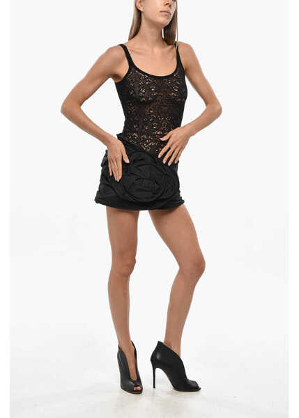 Fuste scurte Magda Butrym Silk Organza Miniskirt With Front Flower Detail Black Femei (BM 19349690) 4