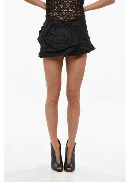 Fuste scurte Magda Butrym Silk Organza Miniskirt With Front Flower Detail Black Femei (BM 19349690) 1