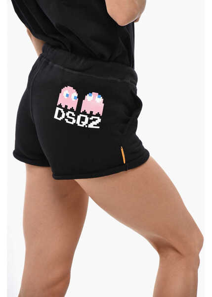 Pantaloni scurti DSQUARED2 Pac-Man Solid Color T-Fit Shorts With Contrasting Print Black Femei (BM 19349897) 2