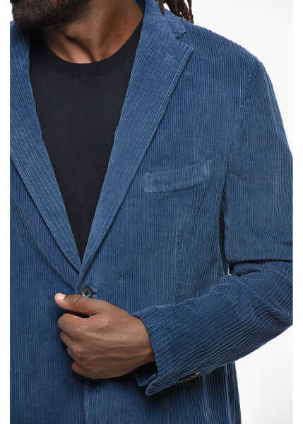 Sacouri CORNELIANI Cc Collection Ribbed Velour Ecuador Single Breasted Blazer Blue Barbati (BM 19349906) 2