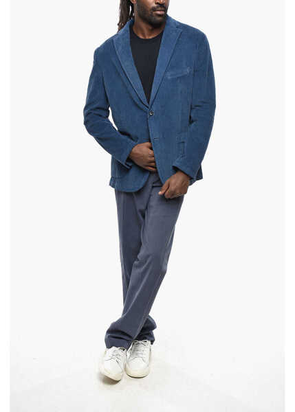 Sacouri CORNELIANI Cc Collection Ribbed Velour Ecuador Single Breasted Blazer Blue Barbati (BM 19349906) 3