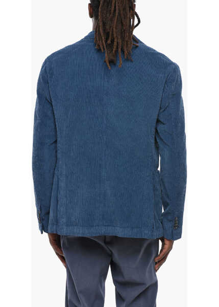 Sacouri CORNELIANI Cc Collection Ribbed Velour Ecuador Single Breasted Blazer Blue Barbati (BM 19349906) 4