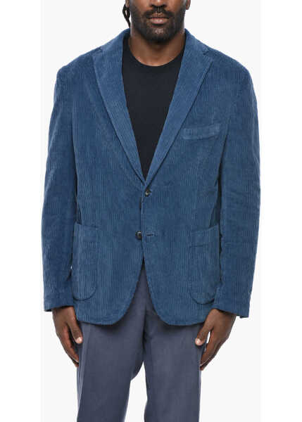 Sacouri CORNELIANI Cc Collection Ribbed Velour Ecuador Single Breasted Blazer Blue Barbati (BM 19349906) 1