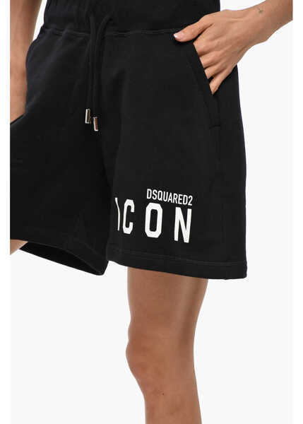 Pantaloni scurti DSQUARED2 Icon Solid Color Over Fit Shorts With Contrasting Print Black Femei (BM 19349936) 2
