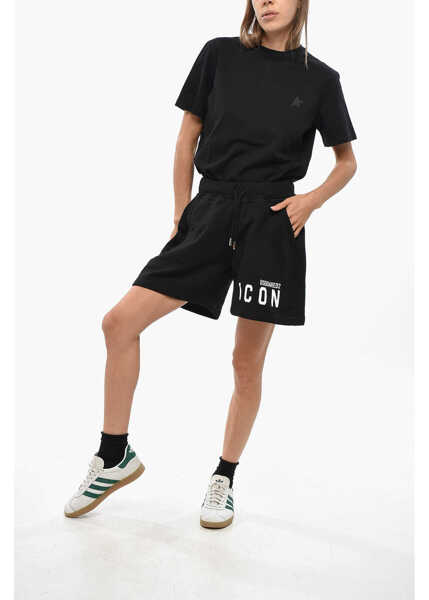 Pantaloni scurti DSQUARED2 Icon Solid Color Over Fit Shorts With Contrasting Print Black Femei (BM 19349936) 4