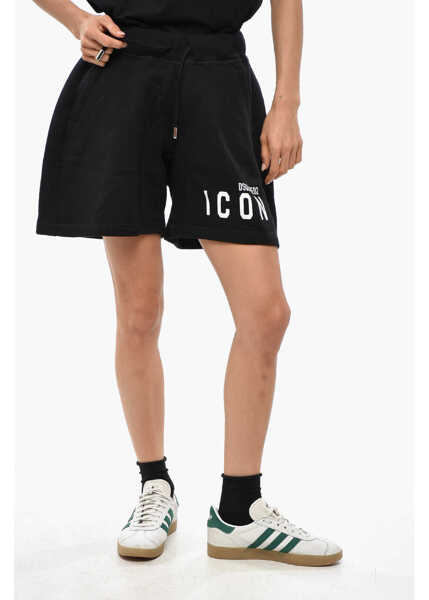 Pantaloni scurti DSQUARED2 Icon Solid Color Over Fit Shorts With Contrasting Print Black Femei (BM 19349936) 1