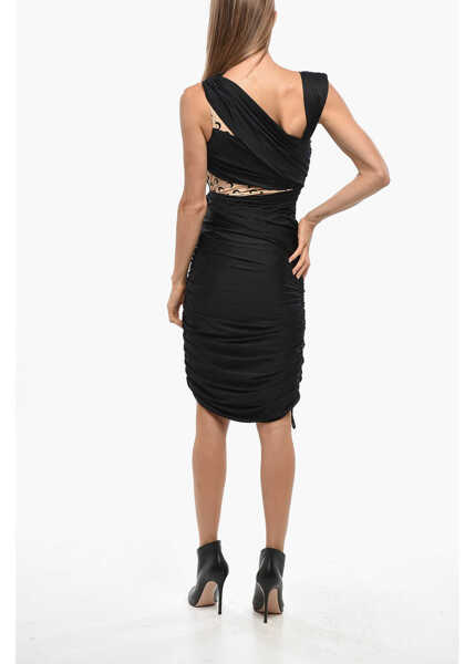 Rochii scurte MARINE SERRE Asymmetric Draped Dress With Iconic Patterned Inserts Black Femei (BM 19349969) 3