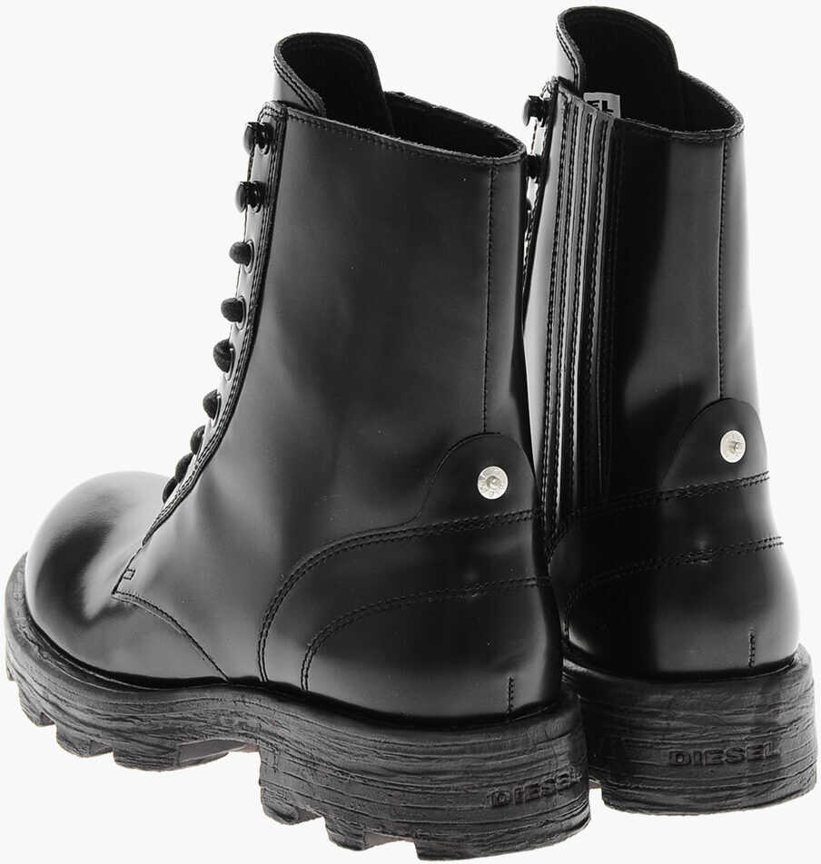 Ghete Diesel Leather Hammer Lace-Up Combat Booties With Carrion Sole Black Barbati (BM 19350008) 2