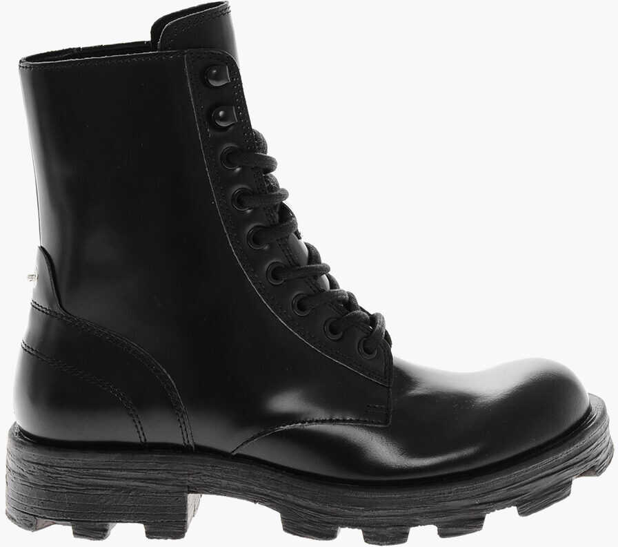 Ghete Diesel Leather Hammer Lace-Up Combat Booties With Carrion Sole Black Barbati (BM 19350008) 3