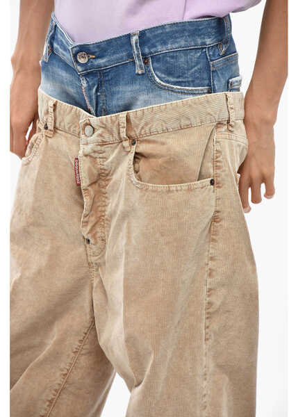 Pantaloni casual DSQUARED2 Wide Leg Corduroy Twin Pack Pants With Denim Detail Beige Femei (BM 19350014) 2