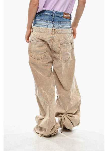 Pantaloni casual DSQUARED2 Wide Leg Corduroy Twin Pack Pants With Denim Detail Beige Femei (BM 19350014) 3