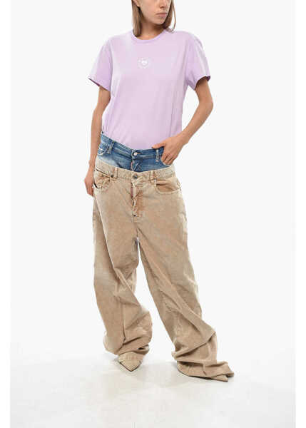 Pantaloni casual DSQUARED2 Wide Leg Corduroy Twin Pack Pants With Denim Detail Beige Femei (BM 19350014) 4