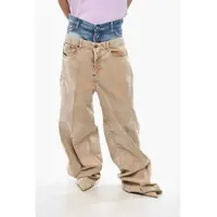 Pantaloni casual Wide Leg Corduroy Twin Pack Pants With Denim Detail Femei