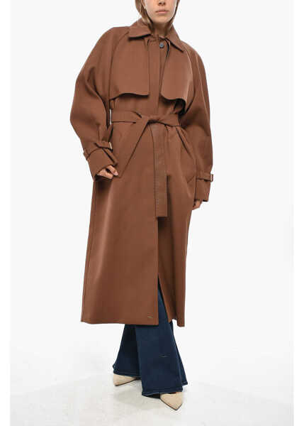 Paltoane Max Mara Atelier Wool Blend Cosimo Trench Coat With Flush Pockets Brown Femei (BM 19350041) 4