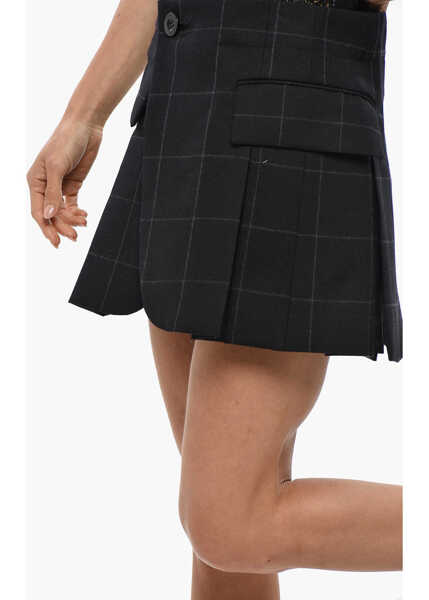 Fuste scurte Sacai Windowpane Patterned Wool Blend Pleated Miniskirt Black Femei (BM 19350080) 2