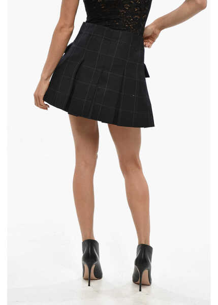 Fuste scurte Sacai Windowpane Patterned Wool Blend Pleated Miniskirt Black Femei (BM 19350080) 3