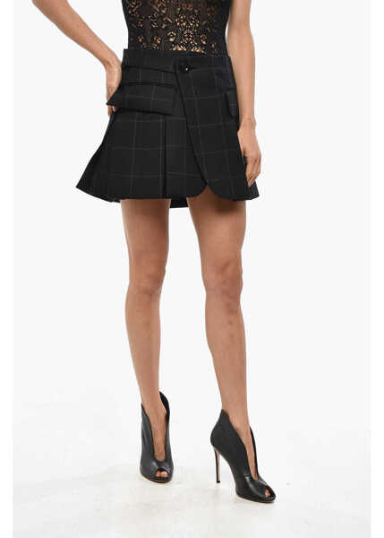 Fuste scurte Sacai Windowpane Patterned Wool Blend Pleated Miniskirt Black Femei (BM 19350080) 1