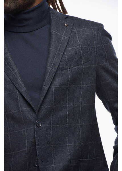 Sacouri CORNELIANI Cc Collection Windowpane Check Wool Blend Blazer Blue Barbati (BM 19350227) 2
