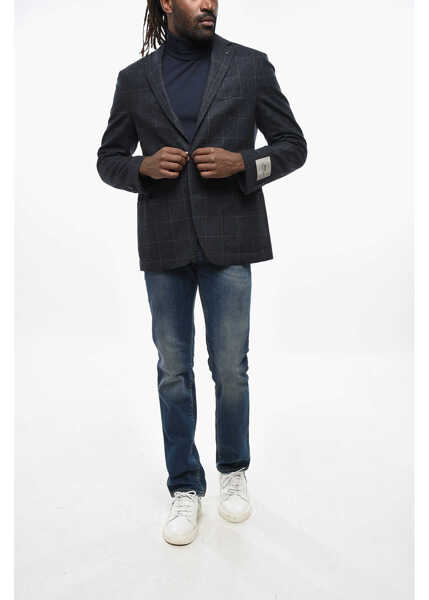 Sacouri CORNELIANI Cc Collection Windowpane Check Wool Blend Blazer Blue Barbati (BM 19350227) 3