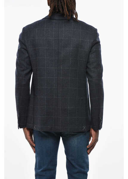 Sacouri CORNELIANI Cc Collection Windowpane Check Wool Blend Blazer Blue Barbati (BM 19350227) 4