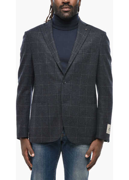 Sacouri CORNELIANI Cc Collection Windowpane Check Wool Blend Blazer Blue Barbati (BM 19350227) 1