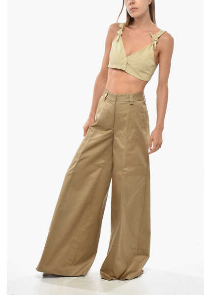 Pantaloni casual The Latest Cotton Alma Chinos Pants With Extra Wide Leg Beige Femei (BM 19350230) 4