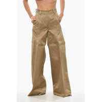 Pantaloni casual Cotton Alma Chinos Pants With Extra Wide Leg Femei