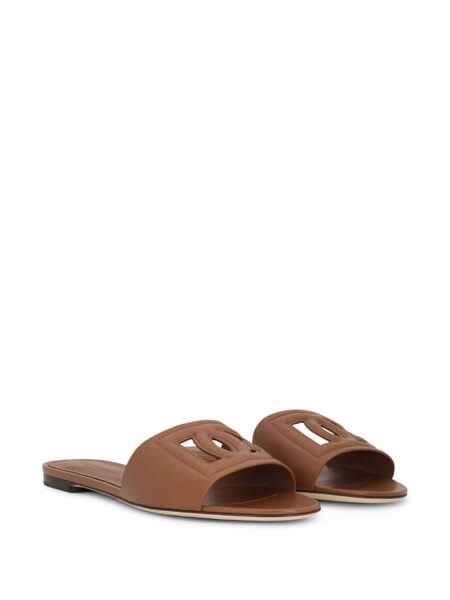 Balerini Dolce & Gabbana Slide Sandals With Cut Out Logo In Leather Woman BROWN Femei (BM 19350651) 2