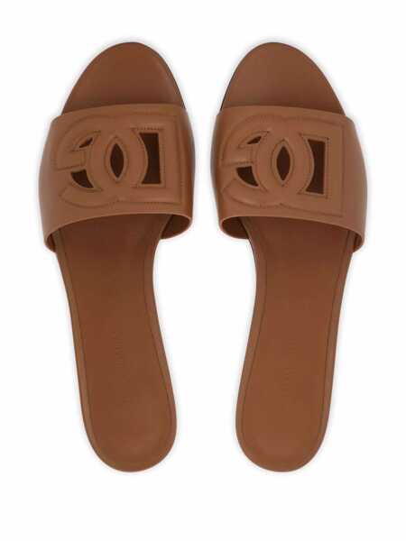 Balerini Dolce & Gabbana Slide Sandals With Cut Out Logo In Leather Woman BROWN Femei (BM 19350651) 4