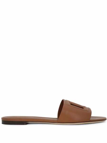 Balerini Dolce & Gabbana Slide Sandals With Cut Out Logo In Leather Woman BROWN Femei (BM 19350651) 1