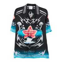 Camasi Casablanca Black Silk Shirt With Graphic Design Barbati