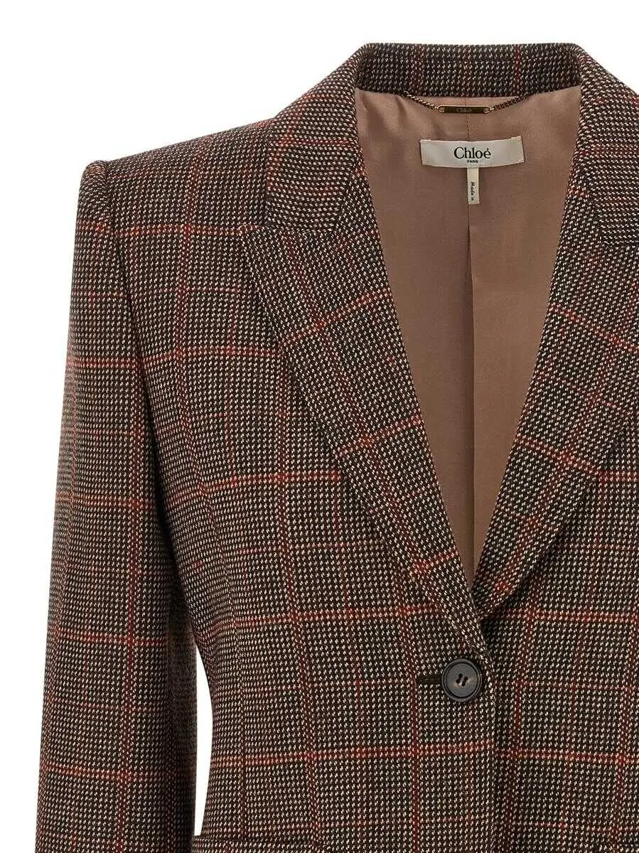 Geci Chloe Chlo Check Wool Blazer BROWN Femei (BM 19350789) 3