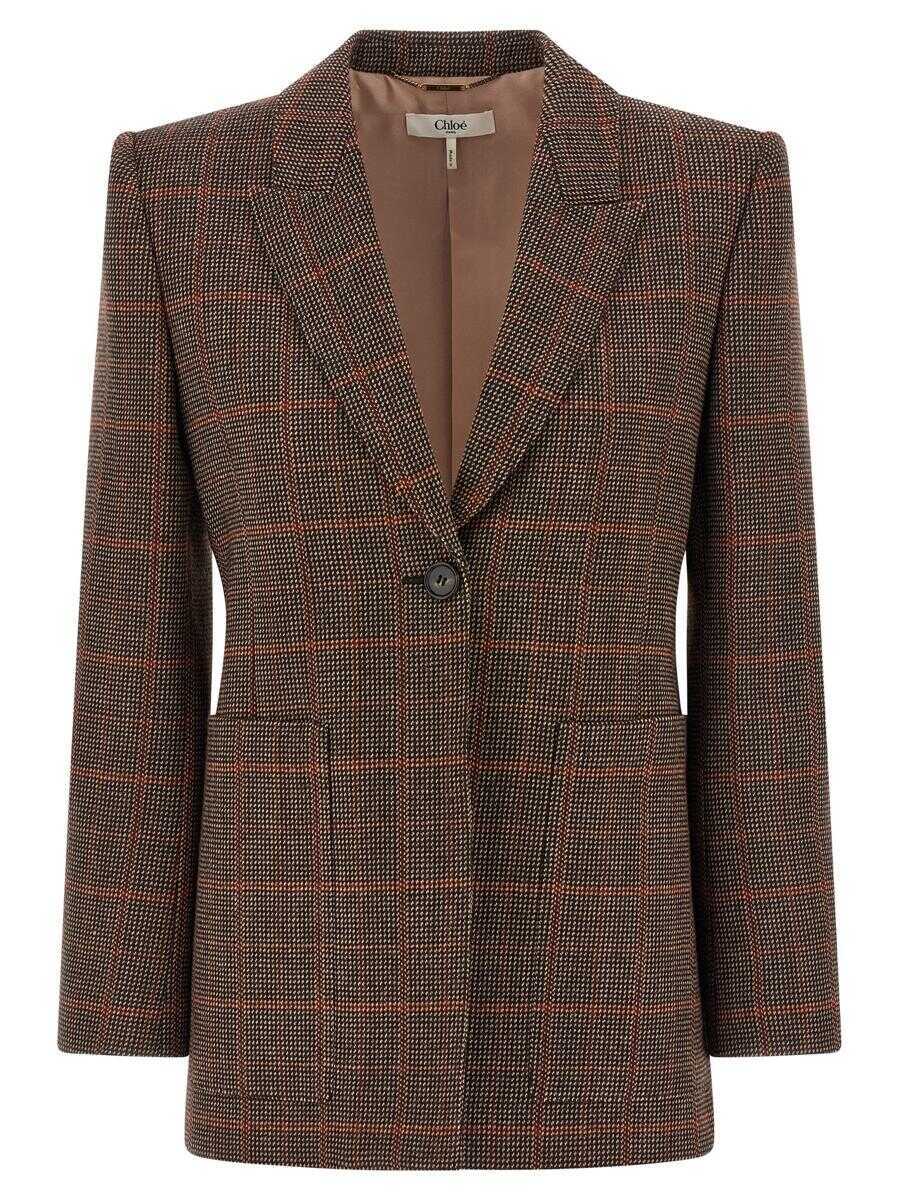 Geci Chloe Chlo Check Wool Blazer BROWN Femei (BM 19350789) 1