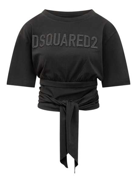 Tricouri DSQUARED2 DSQUARED2 Black T-Shirt With Logo And Knot Dsquared2 Black Femei (BM 19351179) 1