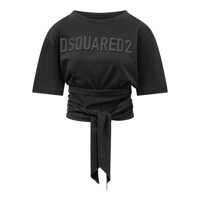 Tricouri DSQUARED2 Black T-Shirt With Logo And Knot Dsquared2 Femei