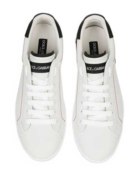 Sneakers Dolce & Gabbana Portofino White Low Top Sneakers With Patch Logo And Red Stitching In Smooth Leather Man WHITE Barbati (BM 19353069) 4