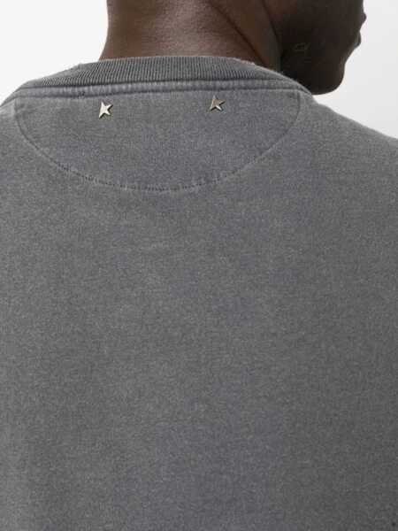 Tricouri Golden Goose Grey Crewneck T-Shirt With Logo On The Front And Logo Patch On The Front In Cotton Man GREY Barbati (BM 19353933) 5