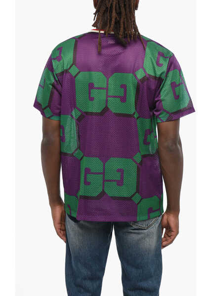 Tricouri Gucci Two-Tone Perforated Crew Neck T-Shirt Green Barbati (BM 19355195) 2