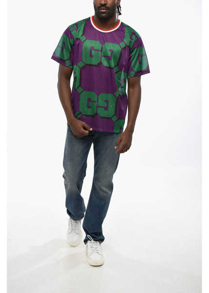 Tricouri Gucci Two-Tone Perforated Crew Neck T-Shirt Green Barbati (BM 19355195) 4