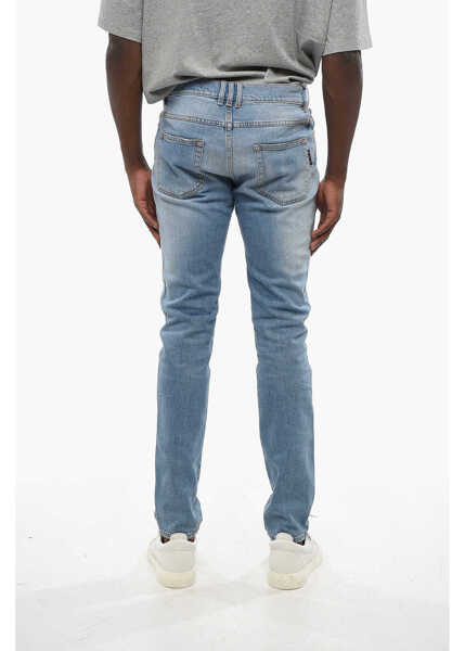 Blugi slim fit Balmain Slim Fit Jeans With Logo Button Blue Barbati (BM 19355303) 2