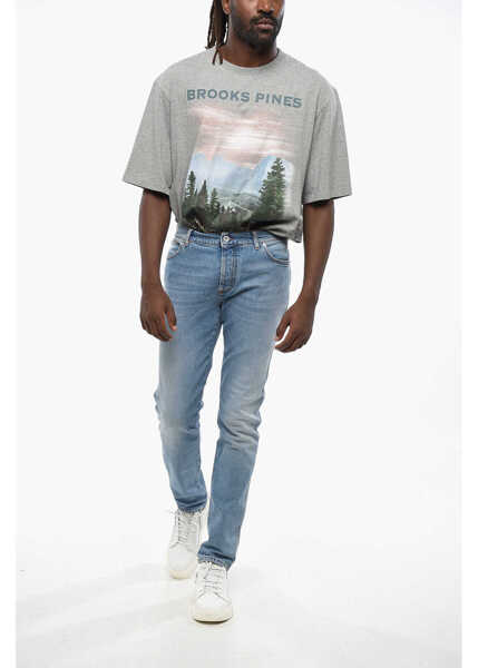 Blugi slim fit Balmain Slim Fit Jeans With Logo Button Blue Barbati (BM 19355303) 4