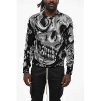 Pulovere Crew-Neck Sweater In Metallic Fabric With Jacquard Skull Mot Barbati